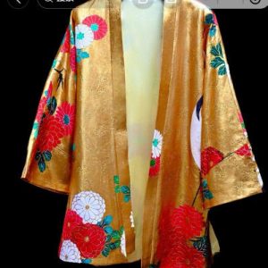 金色仙鶴紅色白色花長袖外袍 | White Red Gold Crane Hand-Embroidered Outer Robe