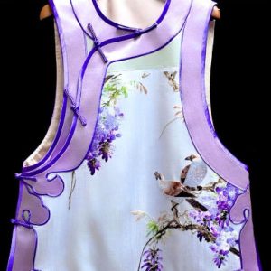 藍底手繡荷花綠邊馬甲 | Hand-Embroidered Lotus Vest