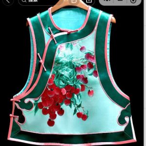 綠色手繡櫻桃墨綠邊馬甲 | Dark Green Green Hand-Embroidered Cherry Vest