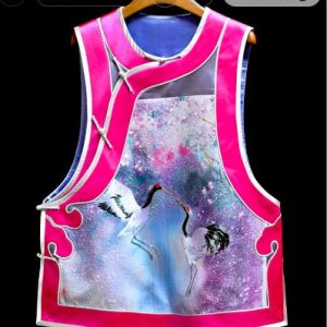 手繡仙鶴粉色邊馬甲 | Pink Hand-Embroidered Crane Vest