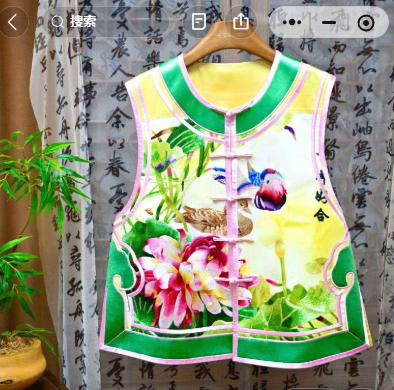 手绣鸳鸯荷花绿边马甲