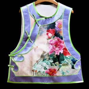 手繡彩色牡丹花紫邊馬甲 | Hand-Embroidered Peony Vest