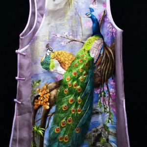 粉色透紗手繡彩色孔雀花罩衫 | Pink Hand-Embroidered Peacock Cover-Up