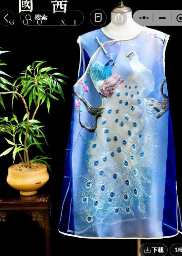 蓝透花绣孔雀手长罩衫