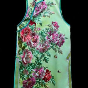 奶咖紅白鳳凰牡丹花雙面長袍 | Phoenix Peony Hand-Embroidered Robe