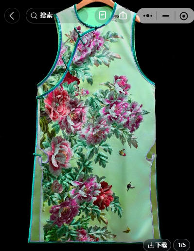 奶咖紅白鳳凰牡丹花雙面長袍 | Phoenix Peony Hand-Embroidered Robe