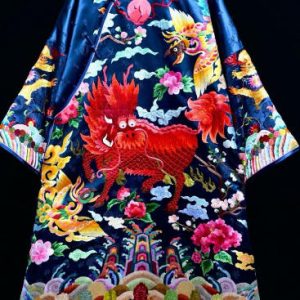 深綠手繡彩色龍紋雙面長袍 | Hand-Embroidered Dragon Motif Robe