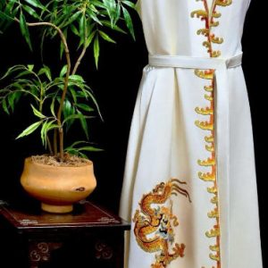 深紫暗紋彩色龍紋花雙面繡長袍 | Dragon Motif Hand-Embroidered Robe