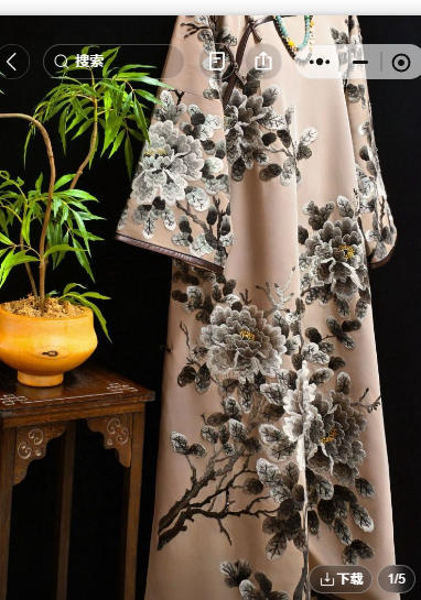 粉色手绣小花长衣裙套装