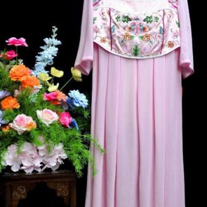粉色手繡鴛鴦花齐胸短袖長裙 | Pink Hand-Embroidered Mandarin Ducks Skirt