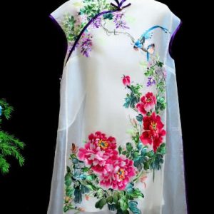 綠色雲肩手繡小碎花雪紡裙 | Green Chiffon Hand-Embroidered Skirt