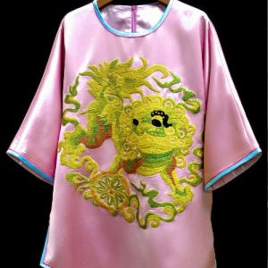 軟緞橘色手繡菊花太太服 | Orange Soft Satin Hand-Embroidered Chrysanthemum Formal Top