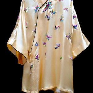 軟緞手繡鳥花太太服 | Soft Satin Hand-Embroidered Formal Top