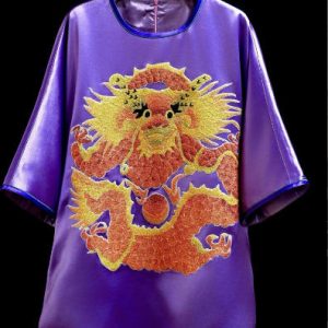 白色軟緞手繡彩色鳳凰對開太太服 | White Soft Satin Hand-Embroidered Phoenix Formal Top