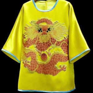 黑色軟緞手繡彩色鳳凰牡丹花太太服 | Black Soft Satin Hand-Embroidered Phoenix Peony Formal Top