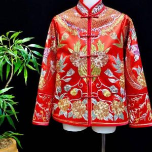 黑色手繡彩色花鳥兽汉服外套 | Black Hand-Embroidered Floral and Bird Jacket