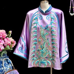 黑色手繡鳳凰藍色牡丹花外套 | Black Blue Hand-Embroidered Phoenix Peony Jacket