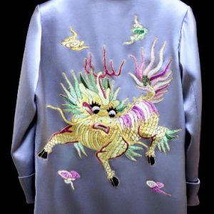 香雲紗龜裂紋手繡彩色鳳凰藍繡邊外套 | Xiangyun Silk Hand-Embroidered Phoenix Jacket