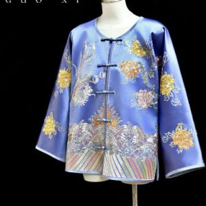 橘色軟緞手繡金色龍紋海浪衣邊外套 | Orange Gold Soft Satin Hand-Embroidered Dragon Motif Jacket