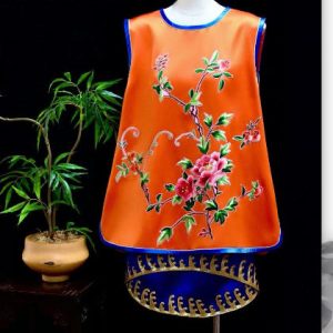 橘黃軟緞手繡牡丹花馬甲 | Soft Satin Hand-Embroidered Peony Vest