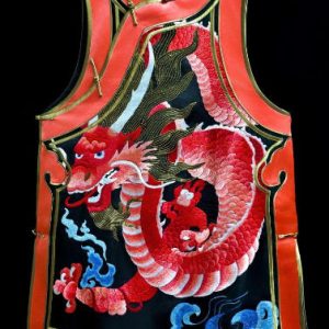 黑色橘色邊手繡紅色龍紋馬甲 | Black Orange Red Hand-Embroidered Dragon Motif Vest