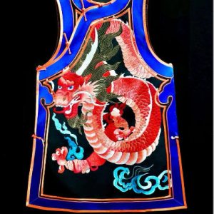 黑色藍邊手繡紅色龍紋馬甲 | Black Red Hand-Embroidered Dragon Motif Vest