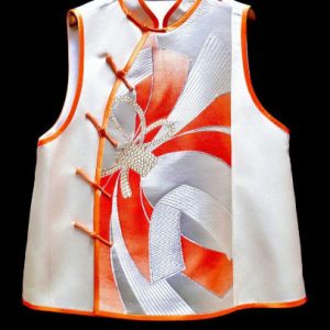 紅色底手繡多色小人立領馬甲 | Red Hand-Embroidered Vest