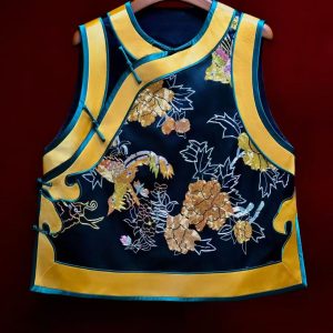 黑色黃邊手繡金色牡丹花馬甲 | Black Gold Hand-Embroidered Peony Vest