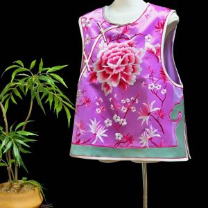 粉色手繡粉色白漸變牡丹花馬甲 | Pink Hand-Embroidered Peony Vest
