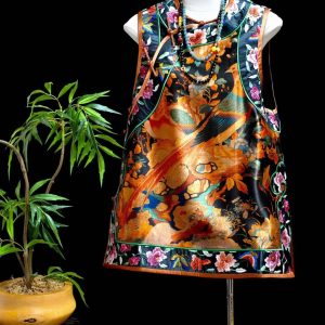 花鳥香雲紗手繡彩花黑邊馬甲 | Xiangyun Silk Hand-Embroidered Floral and Bird Colorful Floral Vest