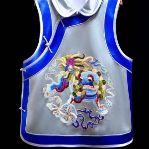 淺灰藍手繡彩色獅子鳳仙領馬甲 | Light Grey Blue Hand-Embroidered Lion Vest