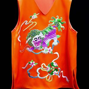 橘紅色手繡多色獅子馬甲 | Orange Red Red Hand-Embroidered Lion Vest